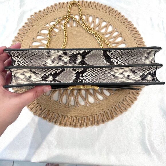 Tory Burch Gemini Link Chain Embossed Medium Shoulder Bag Natural Snakeskin - Picture 7 of 12